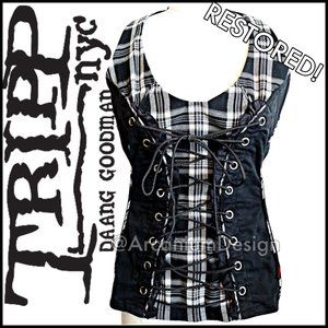 Tripp Halter Corset Mall Goth XL Plaid Tartan Punk Gothic Witchy Pinup Emo Scene